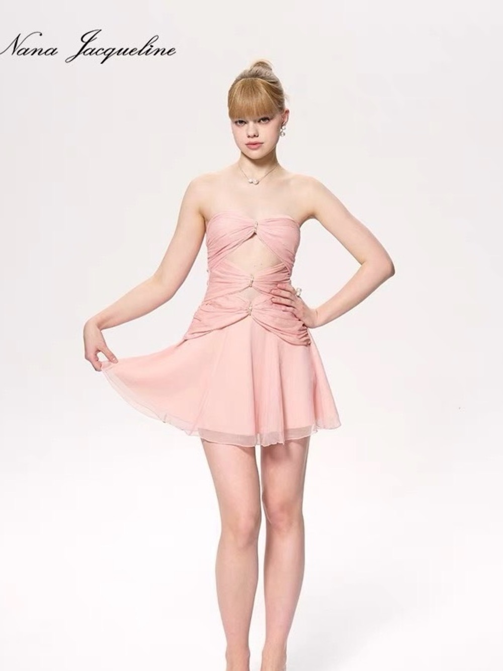 Nana Jacqueline Strapless Blush Pink Cocktail Dress